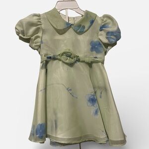 Charming Green and Blue Floral Kids Dress